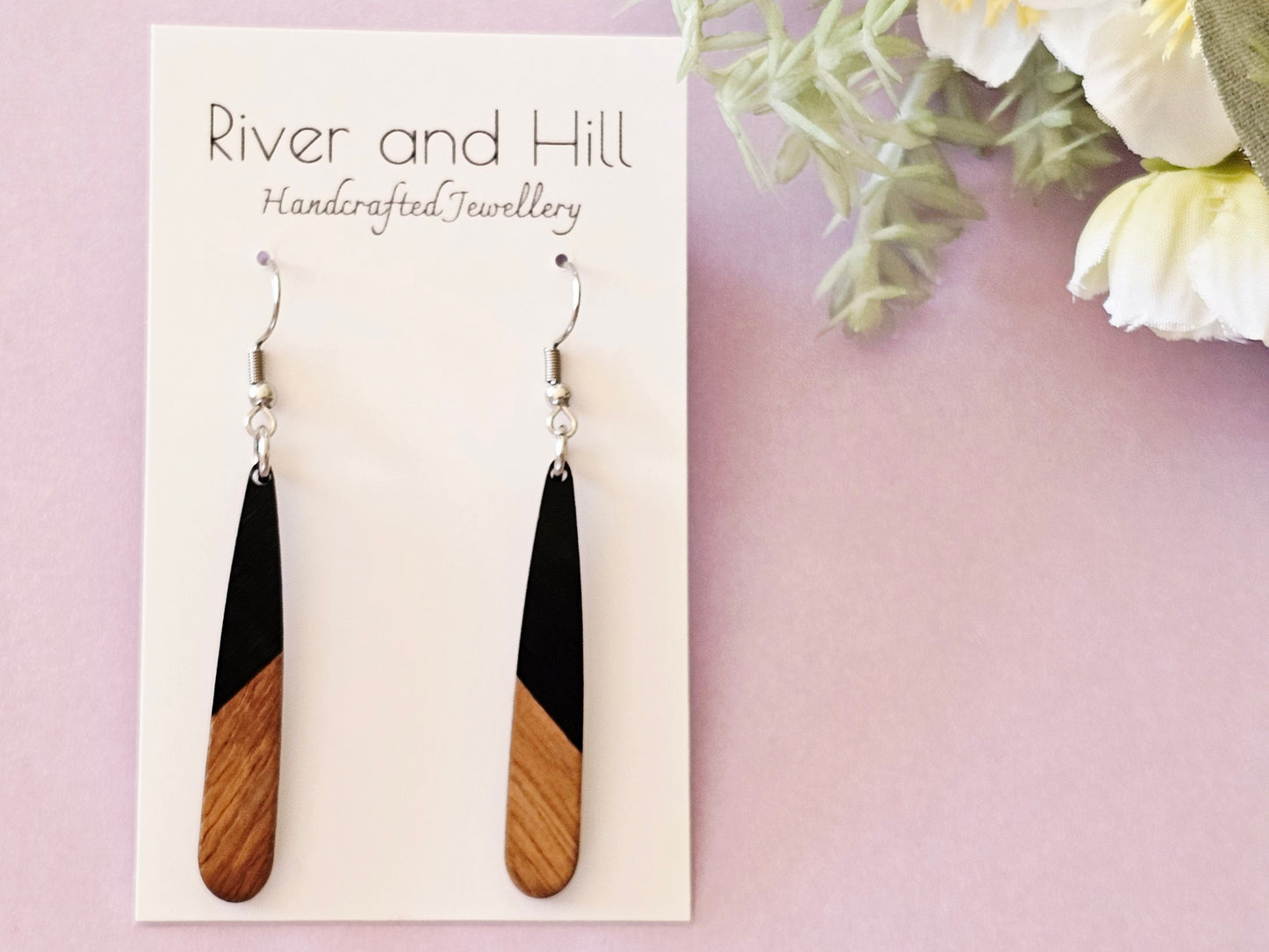 Wood and Resin Droplet Earrings