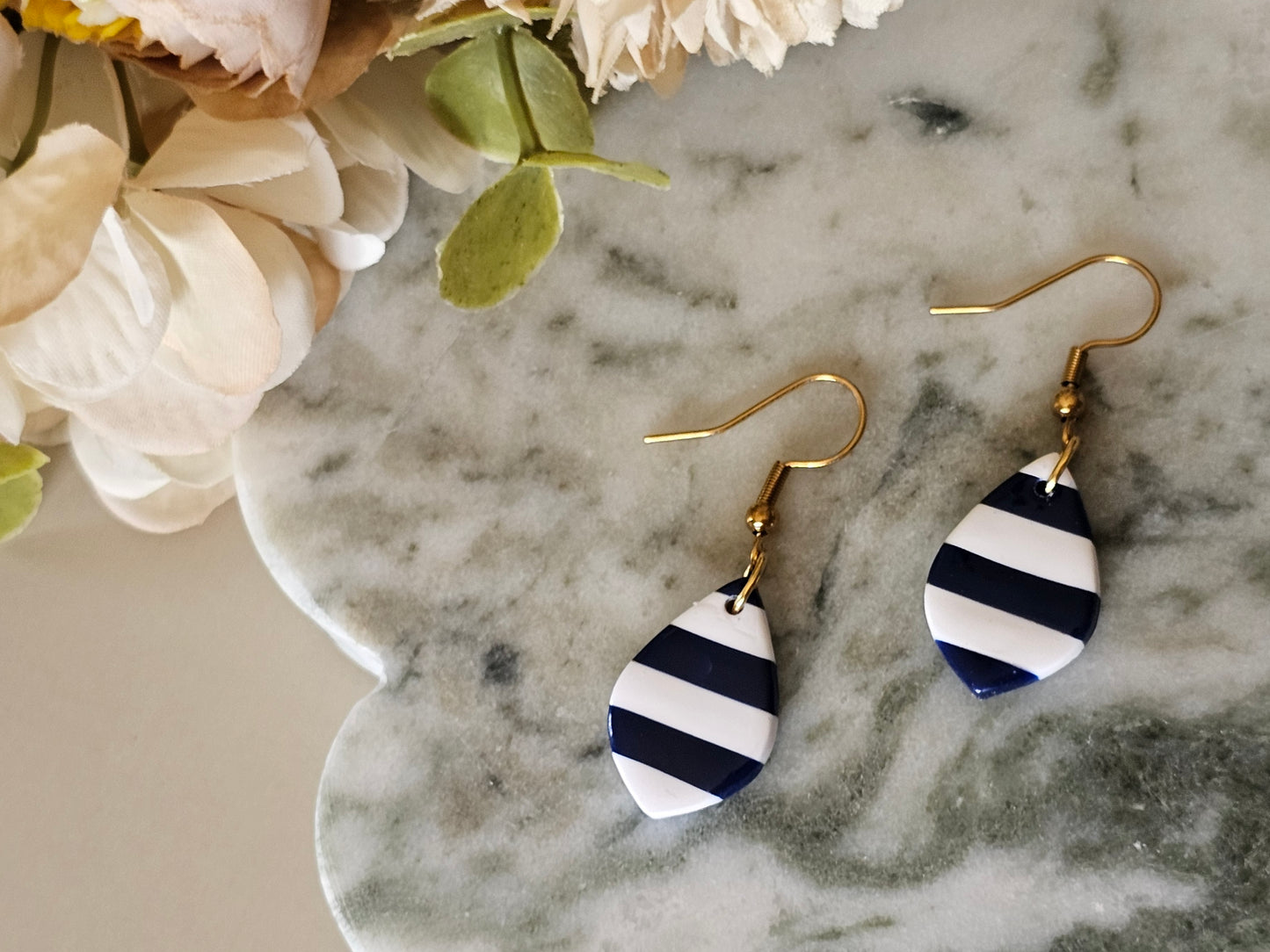 Striped Dainty Earrings Navy and White