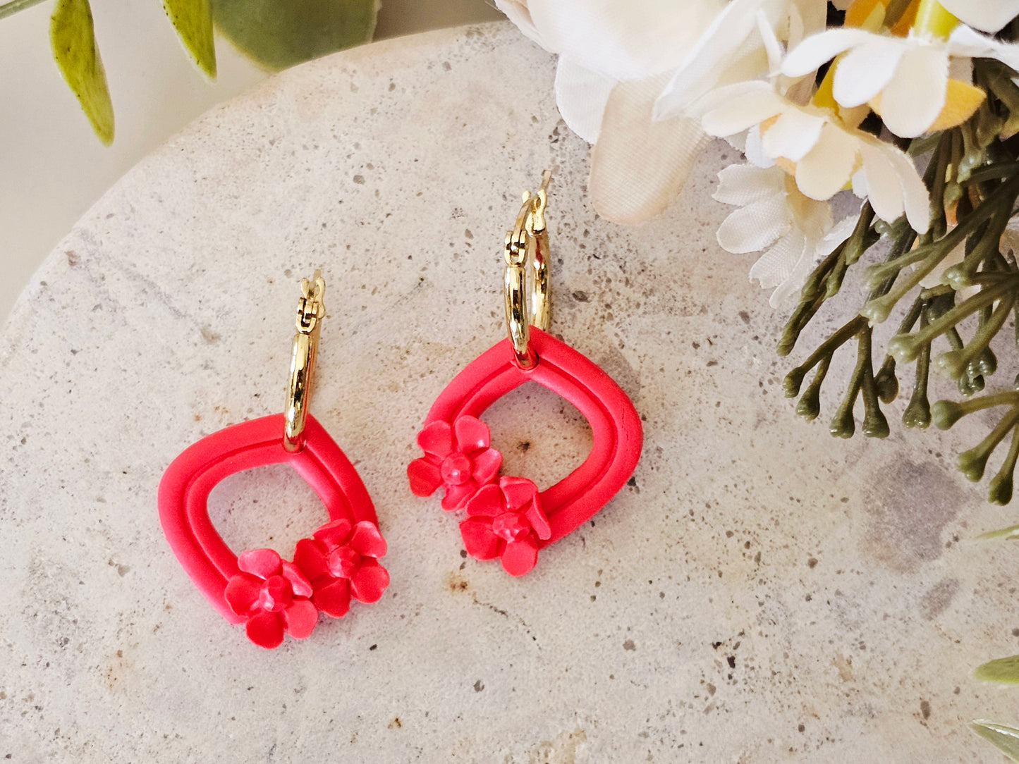 Daily Colour Bright Red Floral Hoops