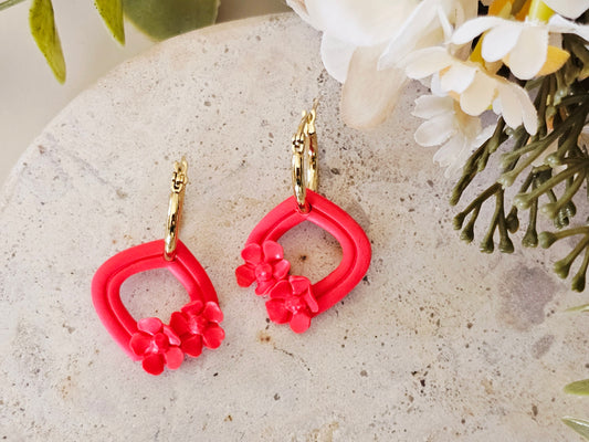 Daily Colour Bright Red Floral Hoops