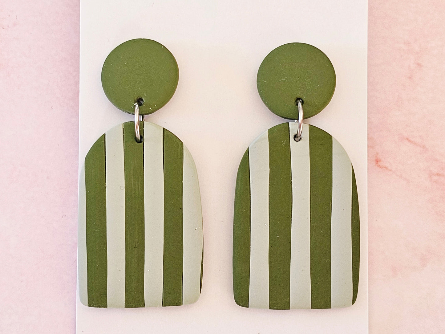 Striped Statement Earrings Olive and Sage Green