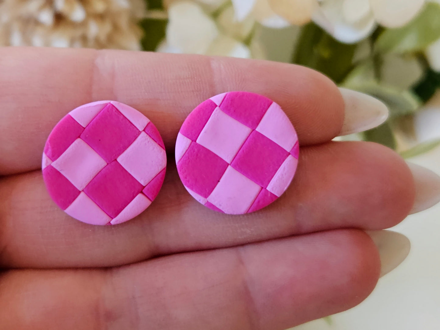 Checkered Pink Studs