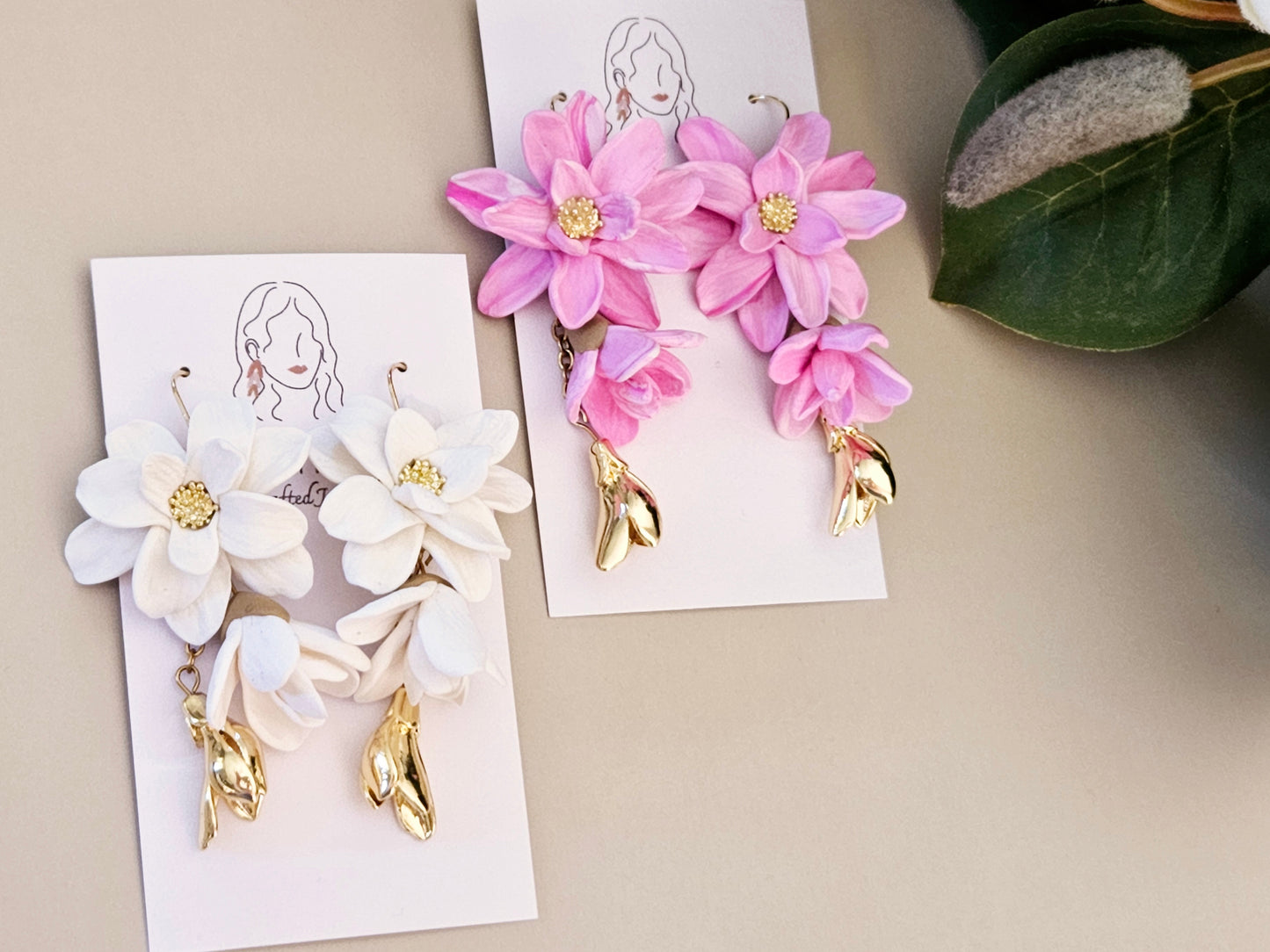 Magnolia Dangle Earrings White