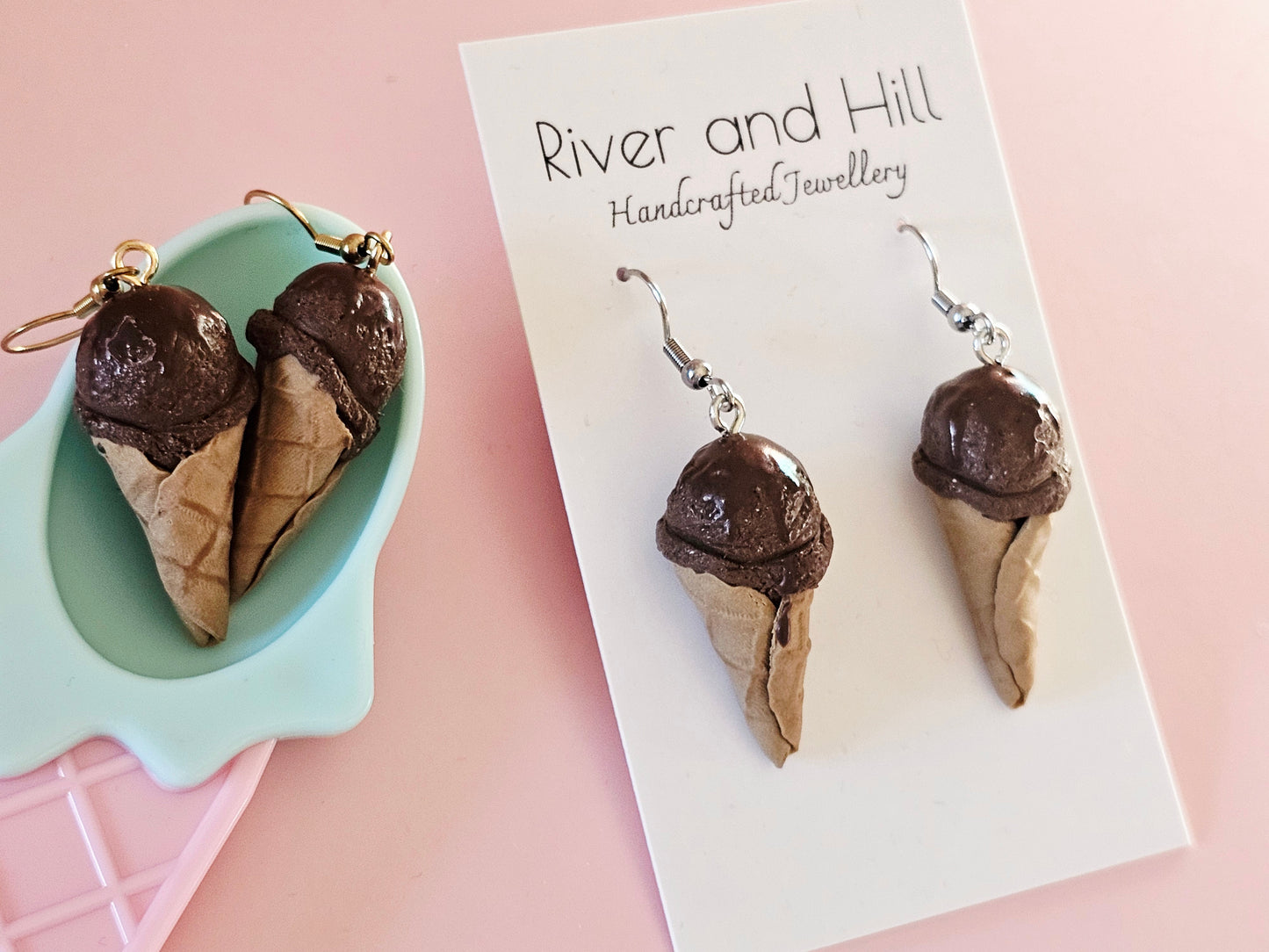 Ice Cream Cone Chocolate Drizzle Earrings