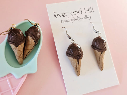 Ice Cream Cone Chocolate Drizzle Earrings