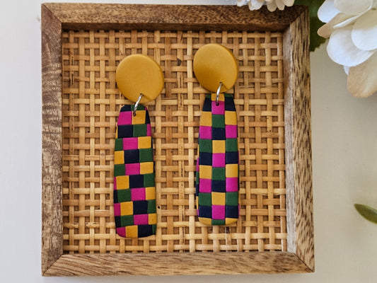 Checkered Bar Bright Earrings