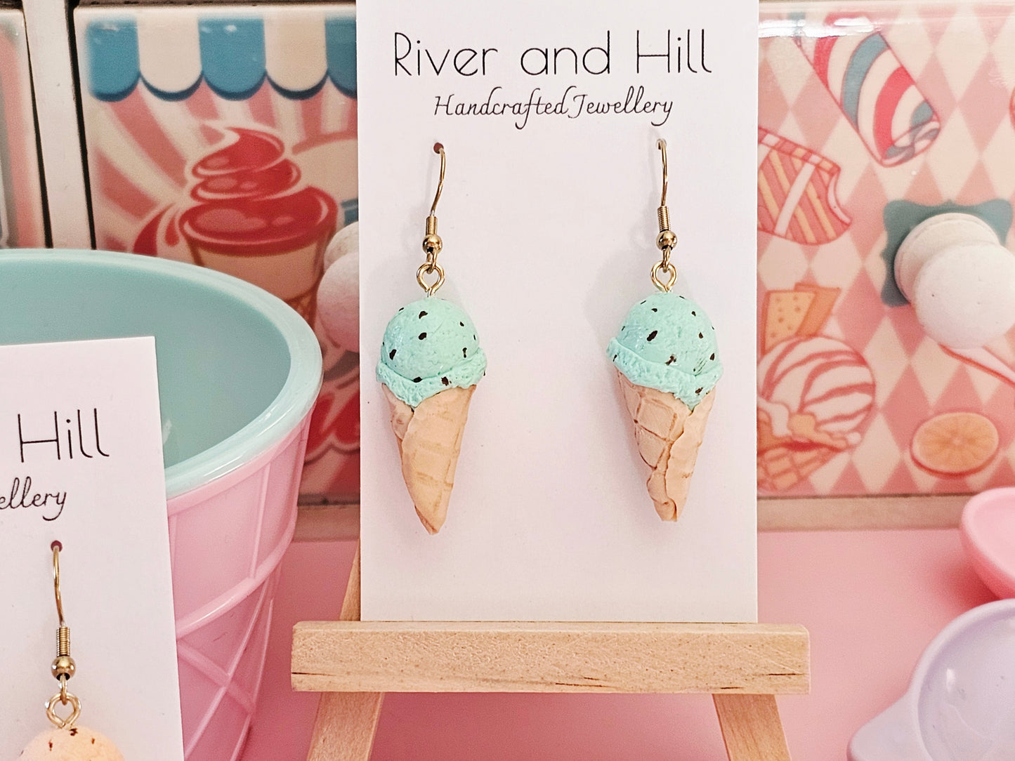 Ice Cream Cone Chocolate Mint Earrings