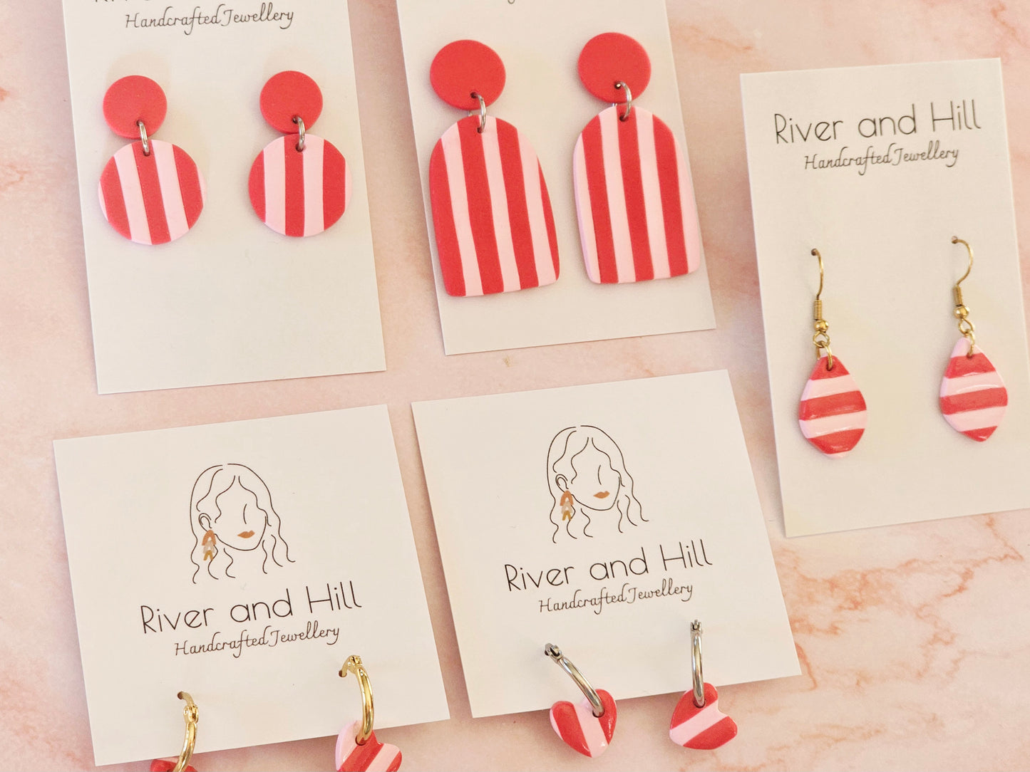 Striped Earrings Pink and Red