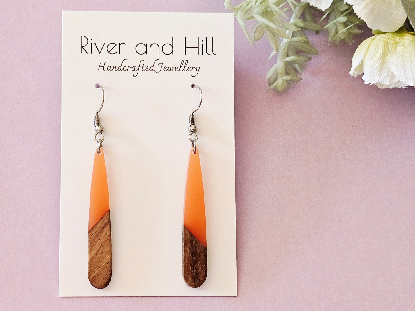 Wood and Resin Droplet Earrings