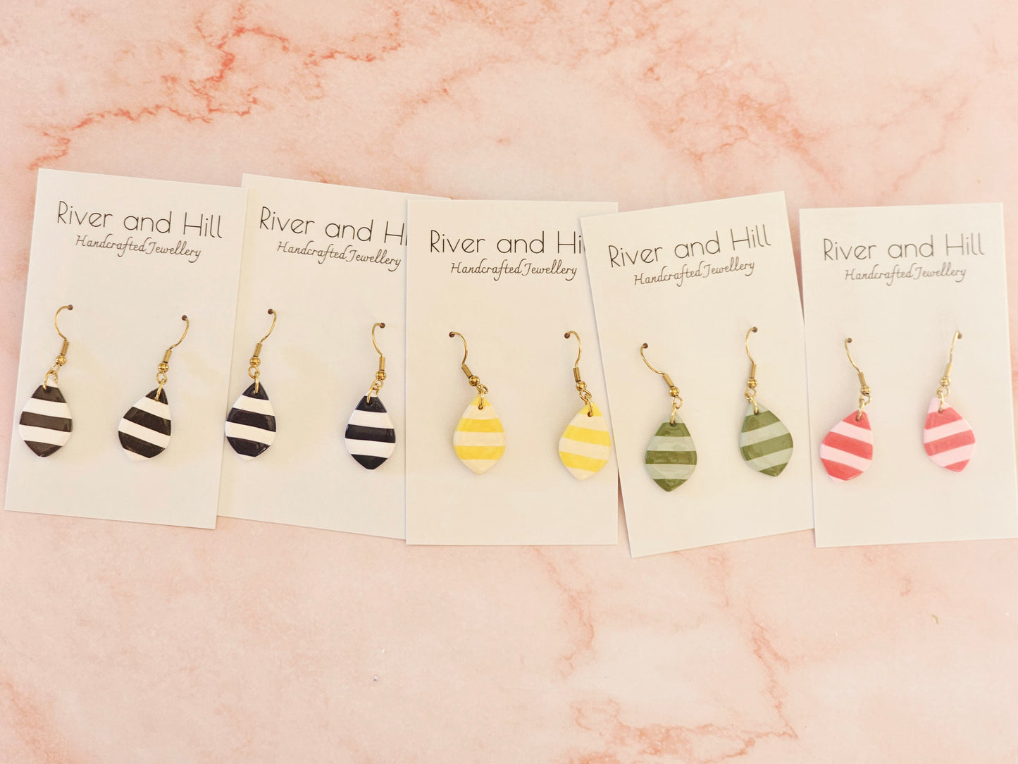 Striped Dainty Earrings Navy and White