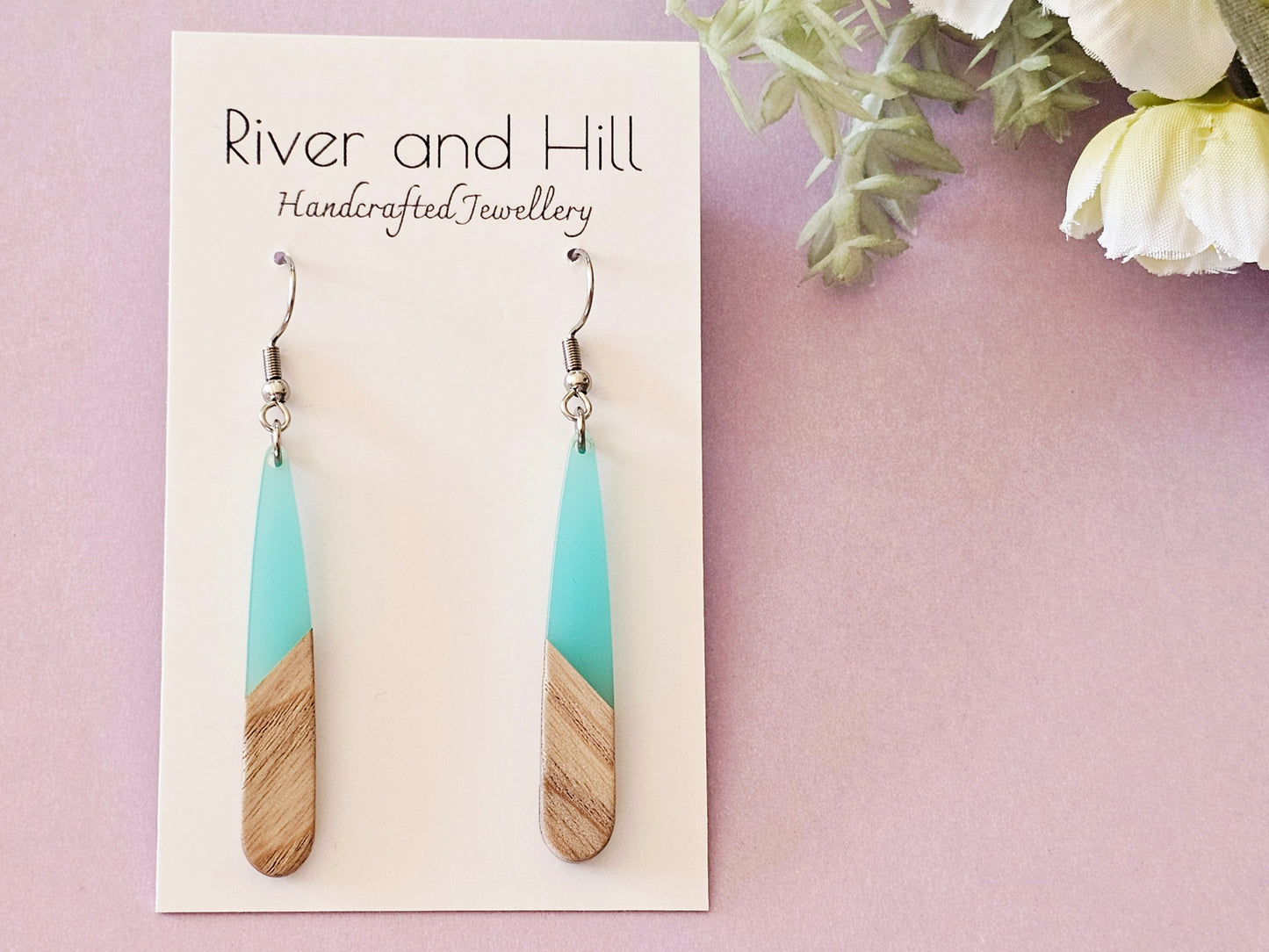 Wood and Resin Droplet Earrings