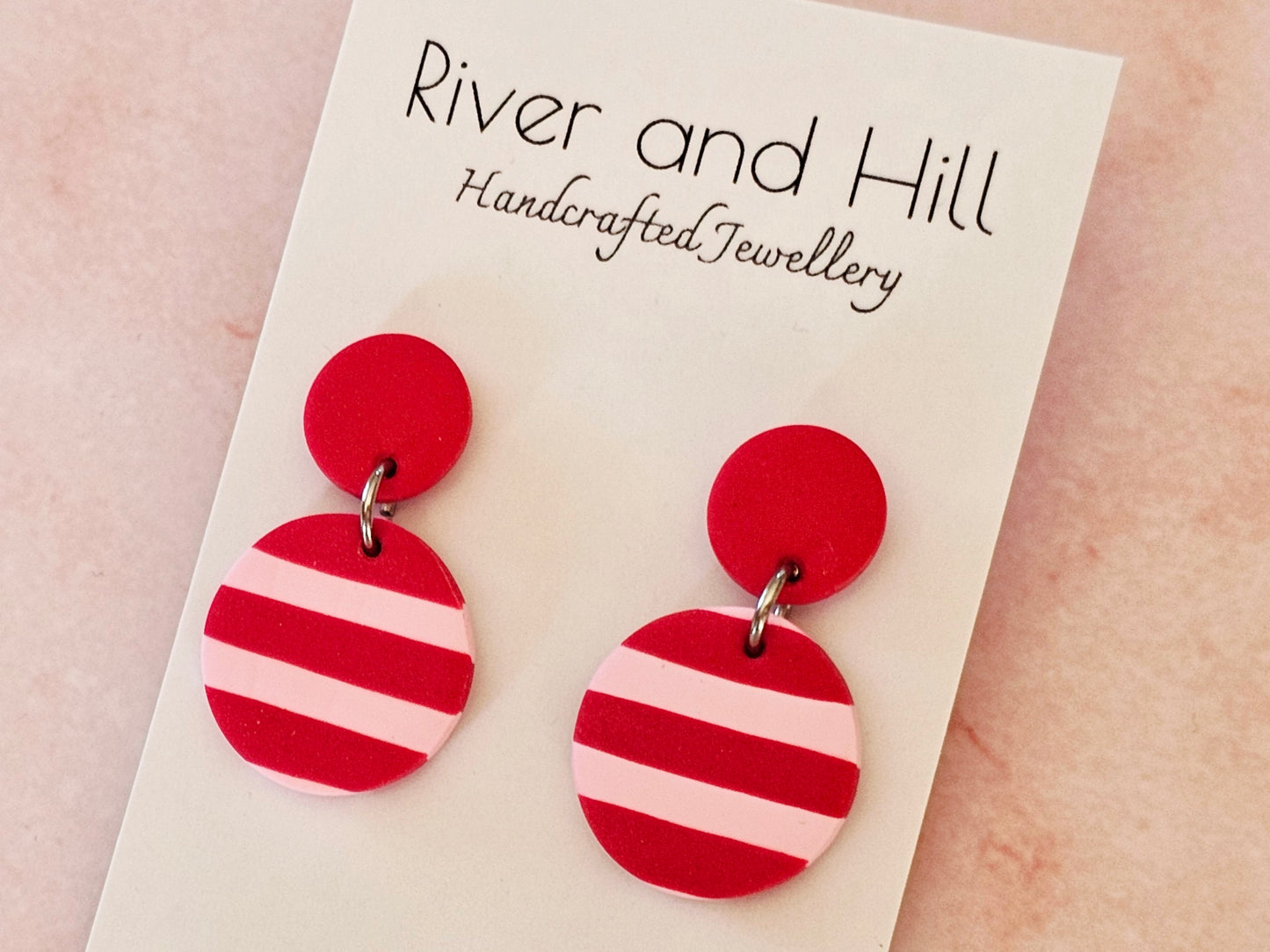 Striped Earrings Pink and Red