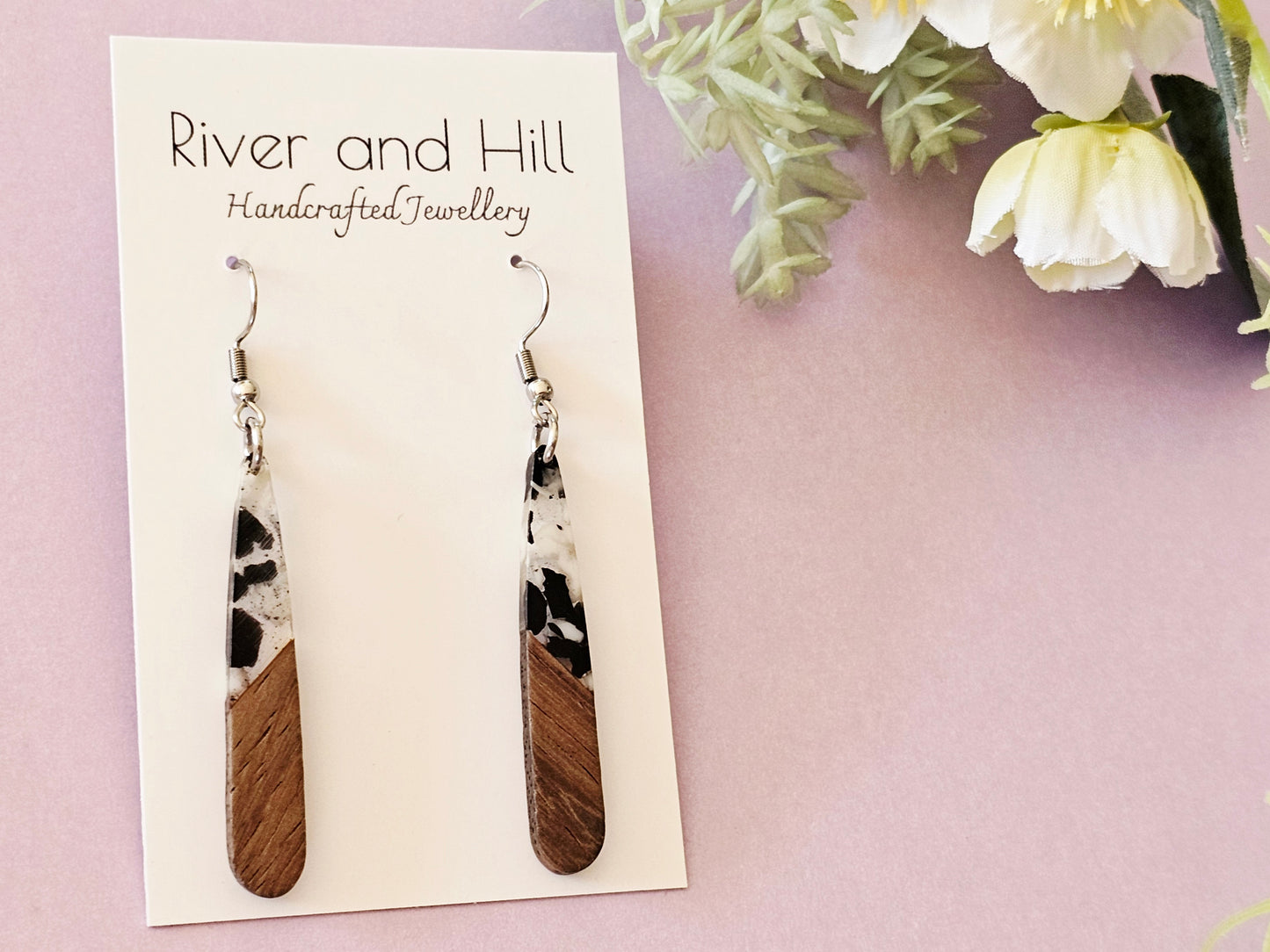 Wood and Resin Droplet Earrings