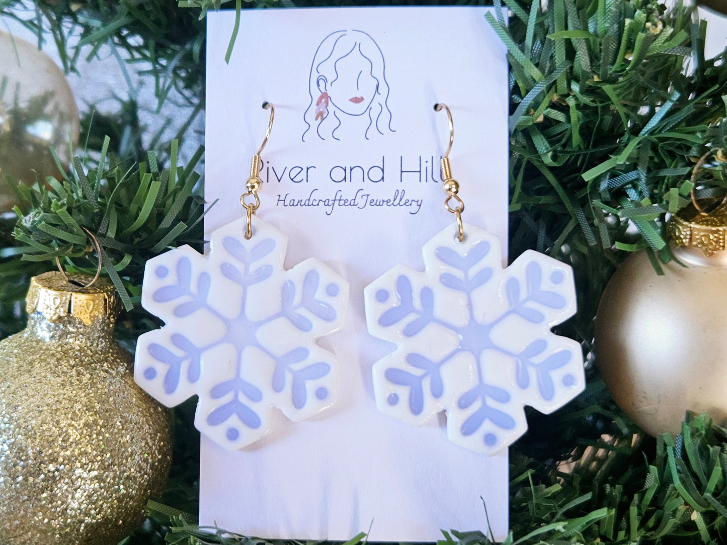 Christmas Porcelain Look Snowflake Hook Earrings