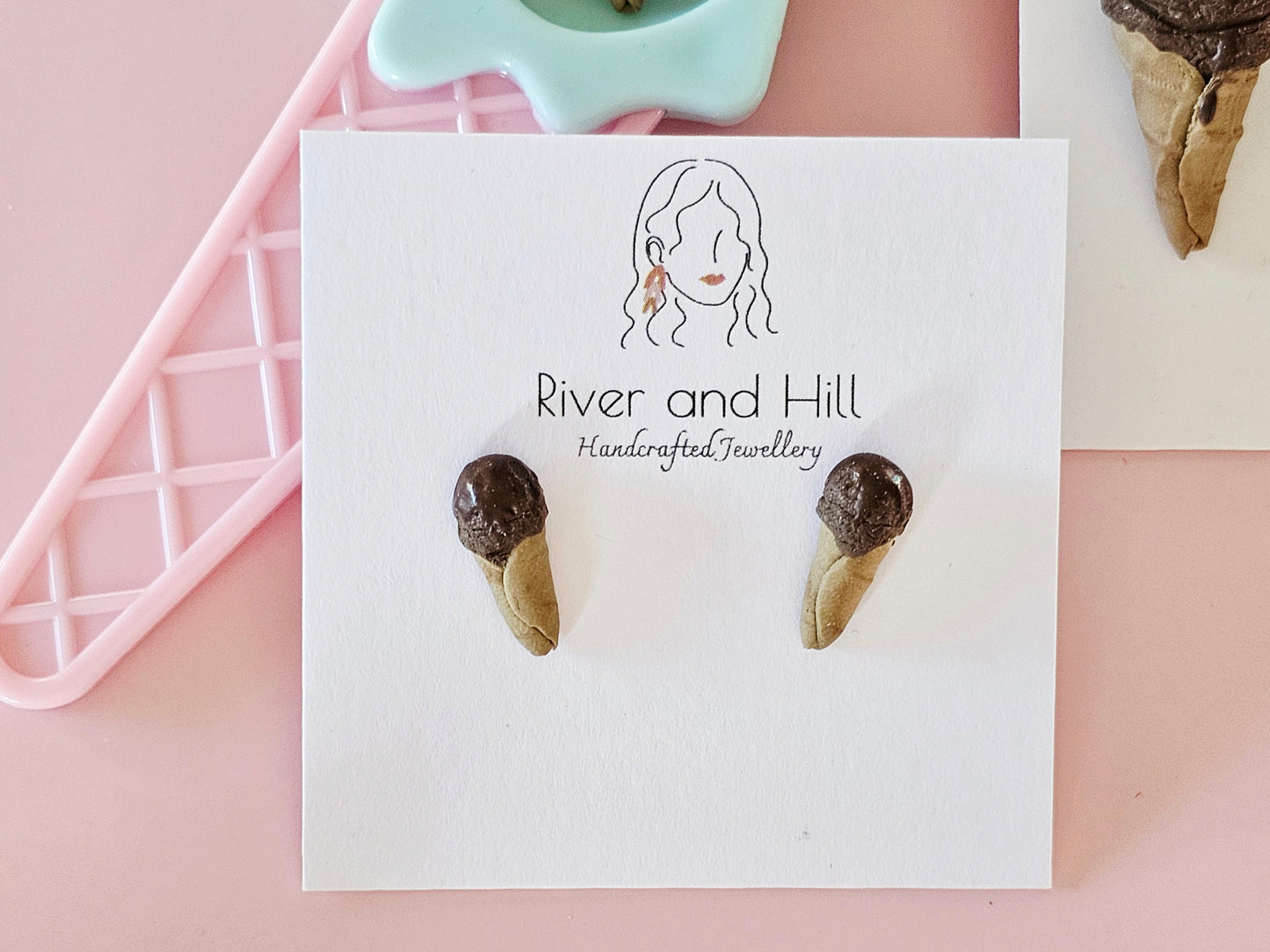 Ice Cream Cone Chocolate Drizzle Studs