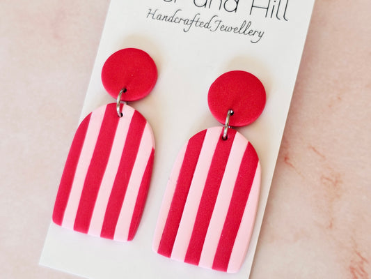 Striped Statement Earrings Pink and Red