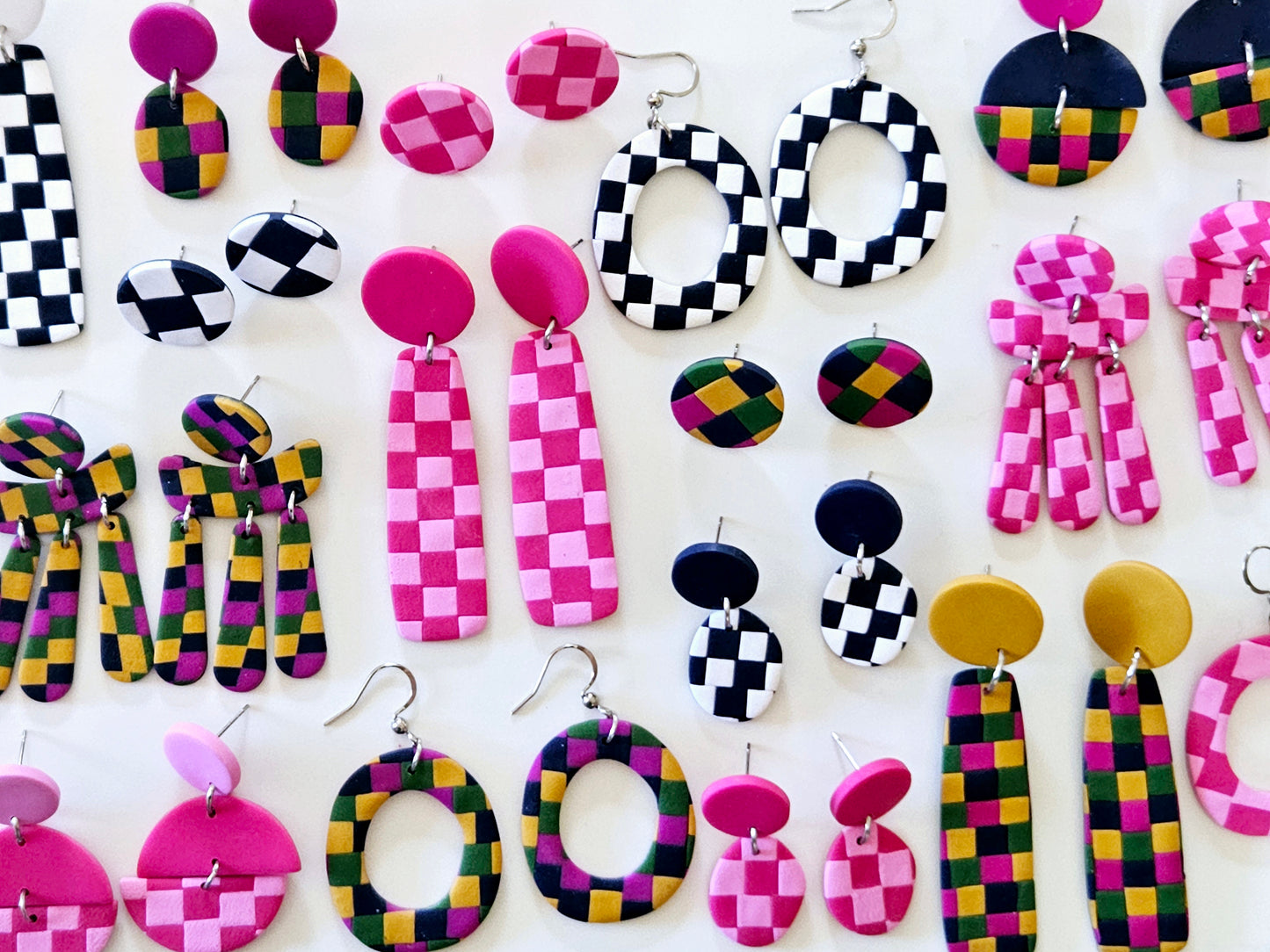 Checkered Bar Navy and White Earrings
