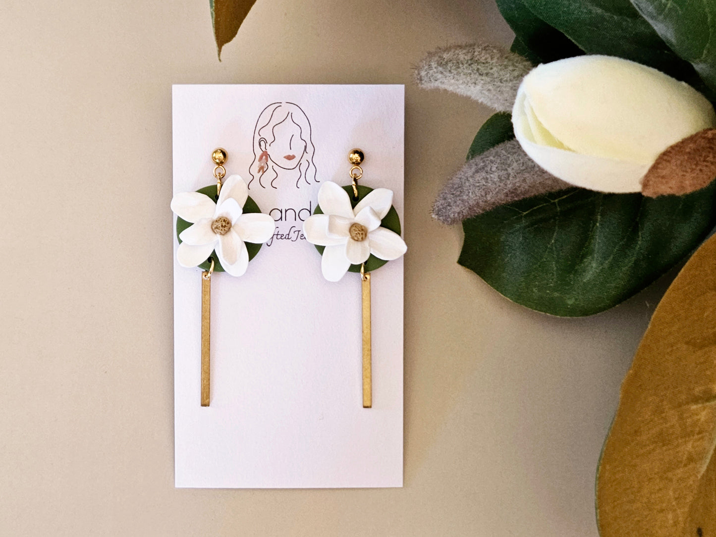 Magnolia Bar Drop Earrings White