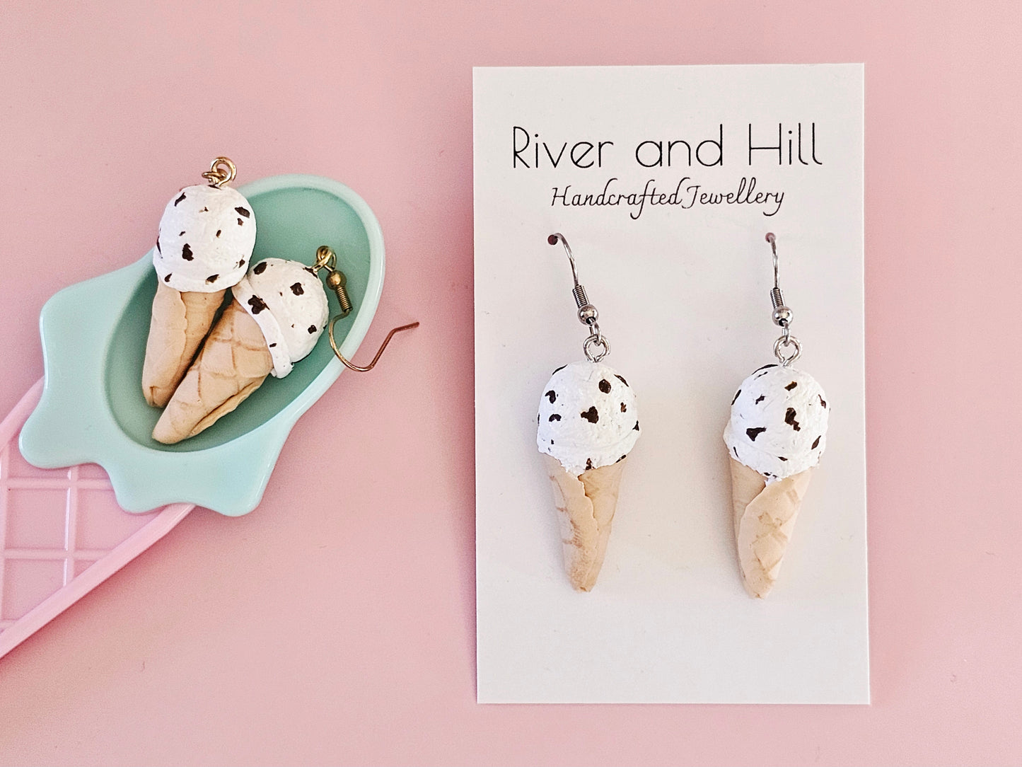 Ice Cream Cone Cookies and Cream Earrings