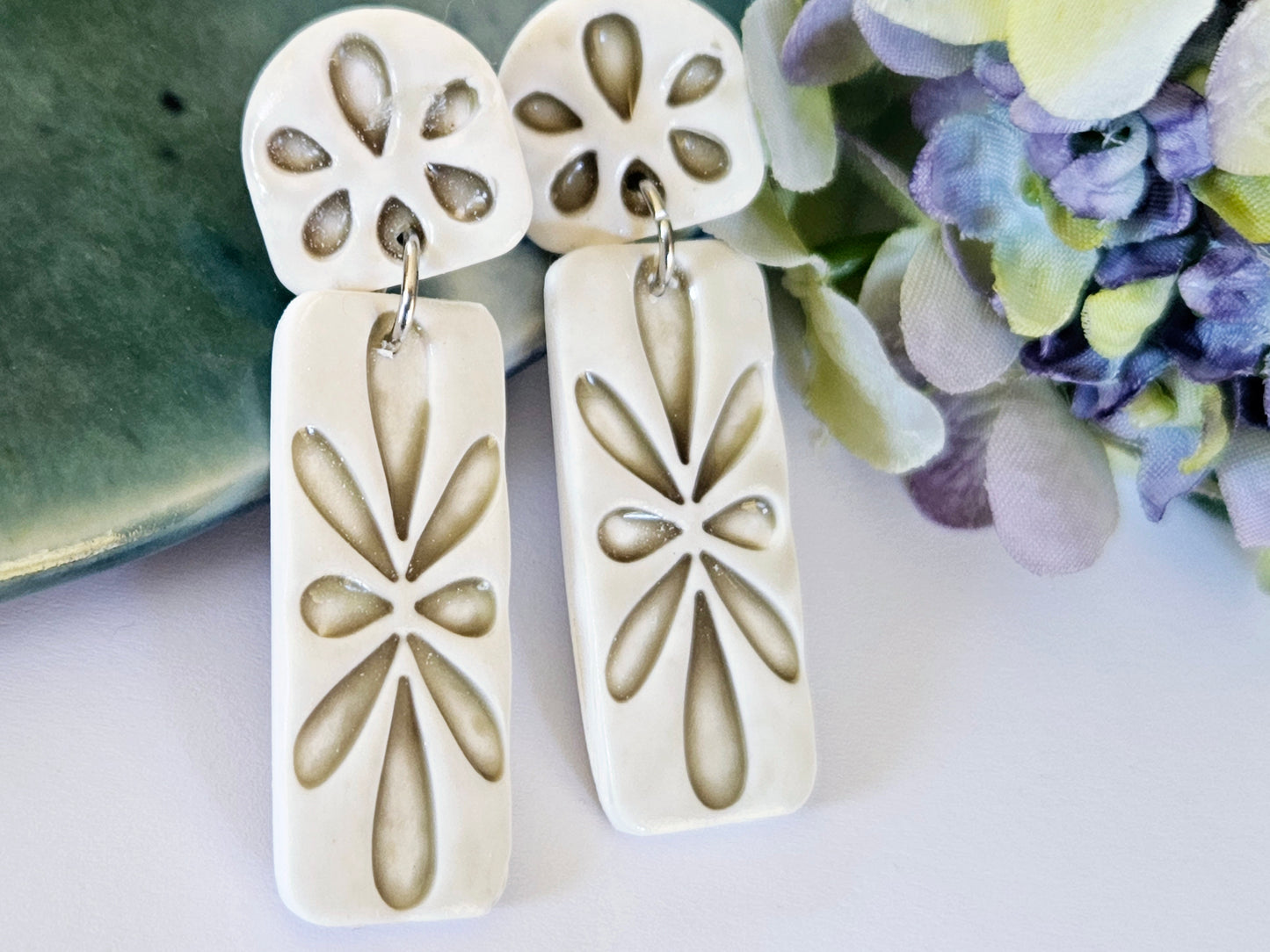 Porcelain Green Rectangle Earrings