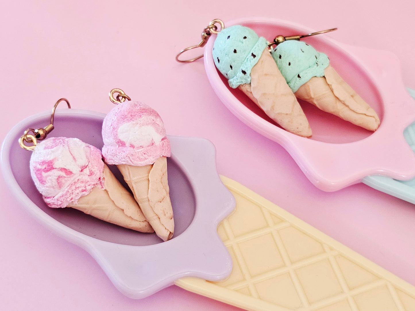 Ice Cream Cone Chocolate Mint Earrings