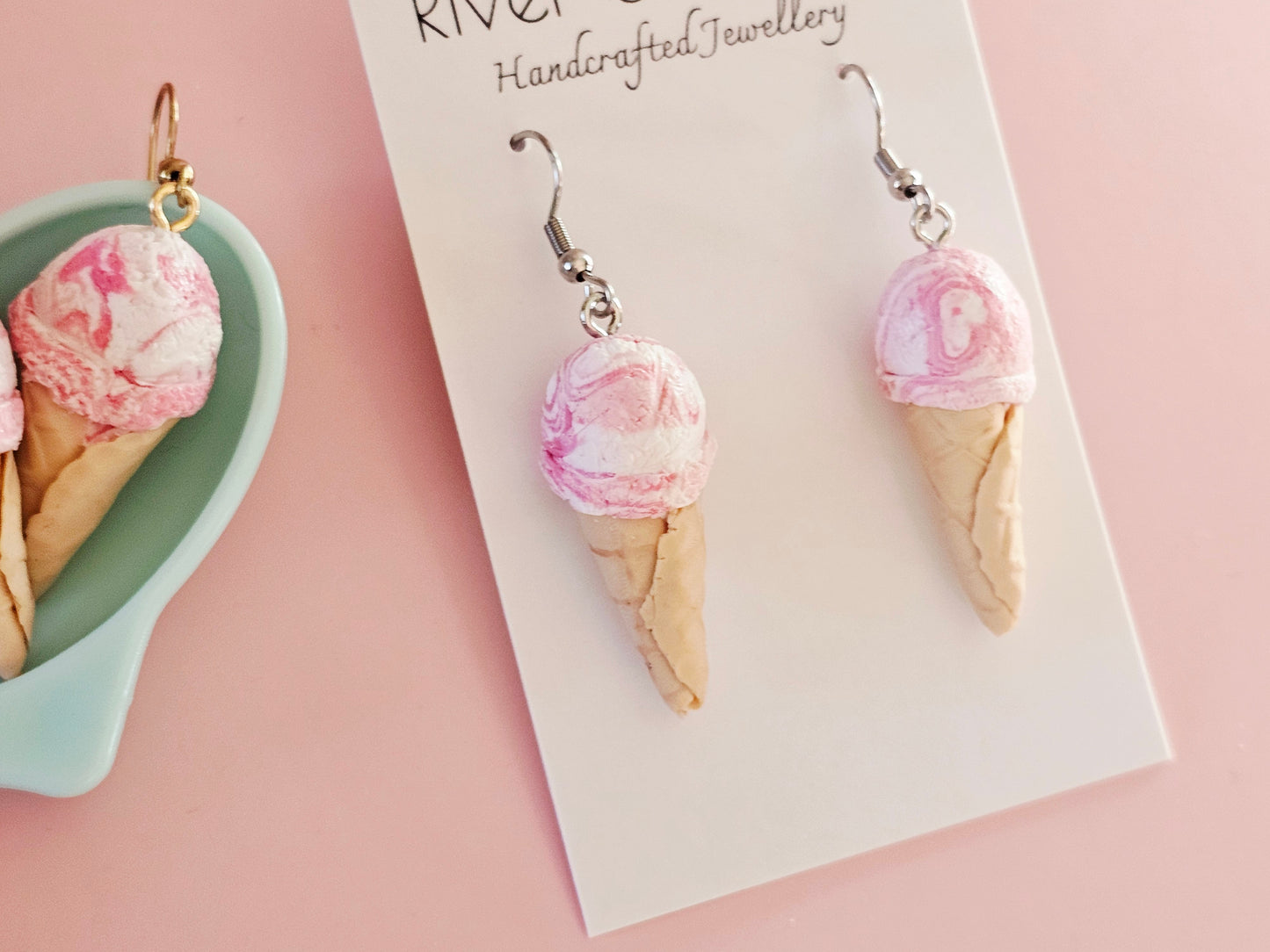 Ice Cream Cone Strawberry Swirl Earrings