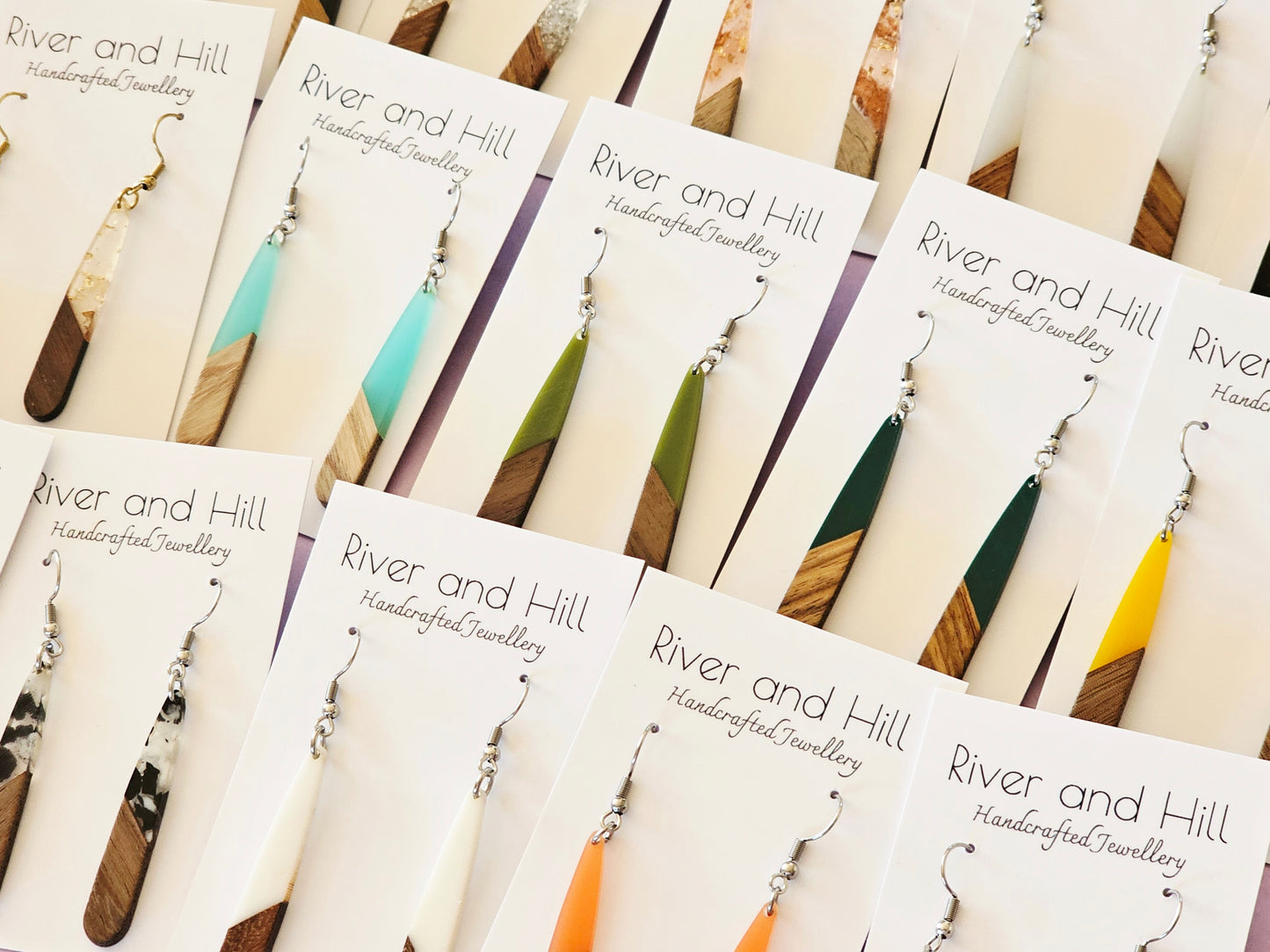 Wood and Resin Droplet Earrings
