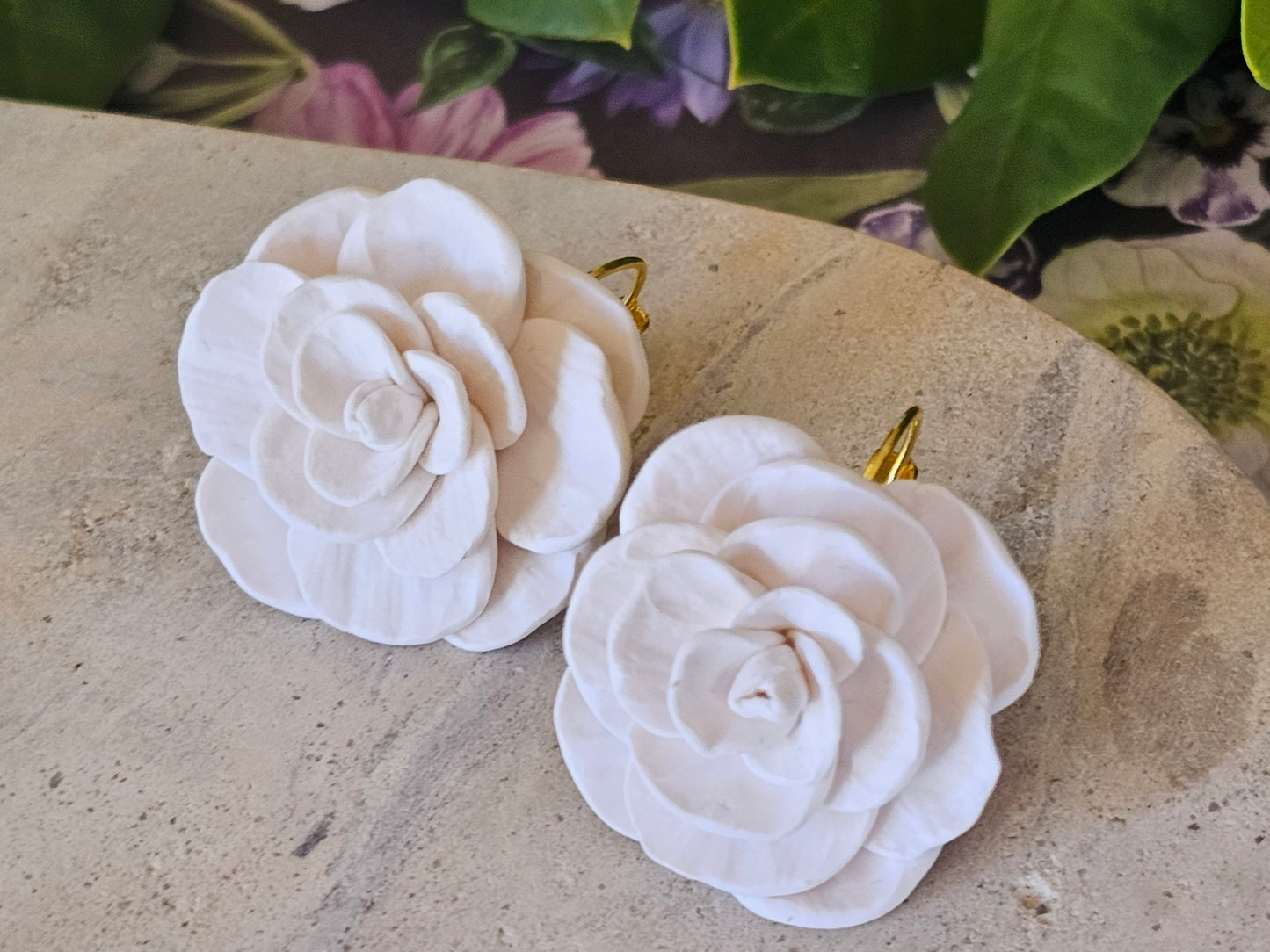 Cammellia French Hook Earrings White