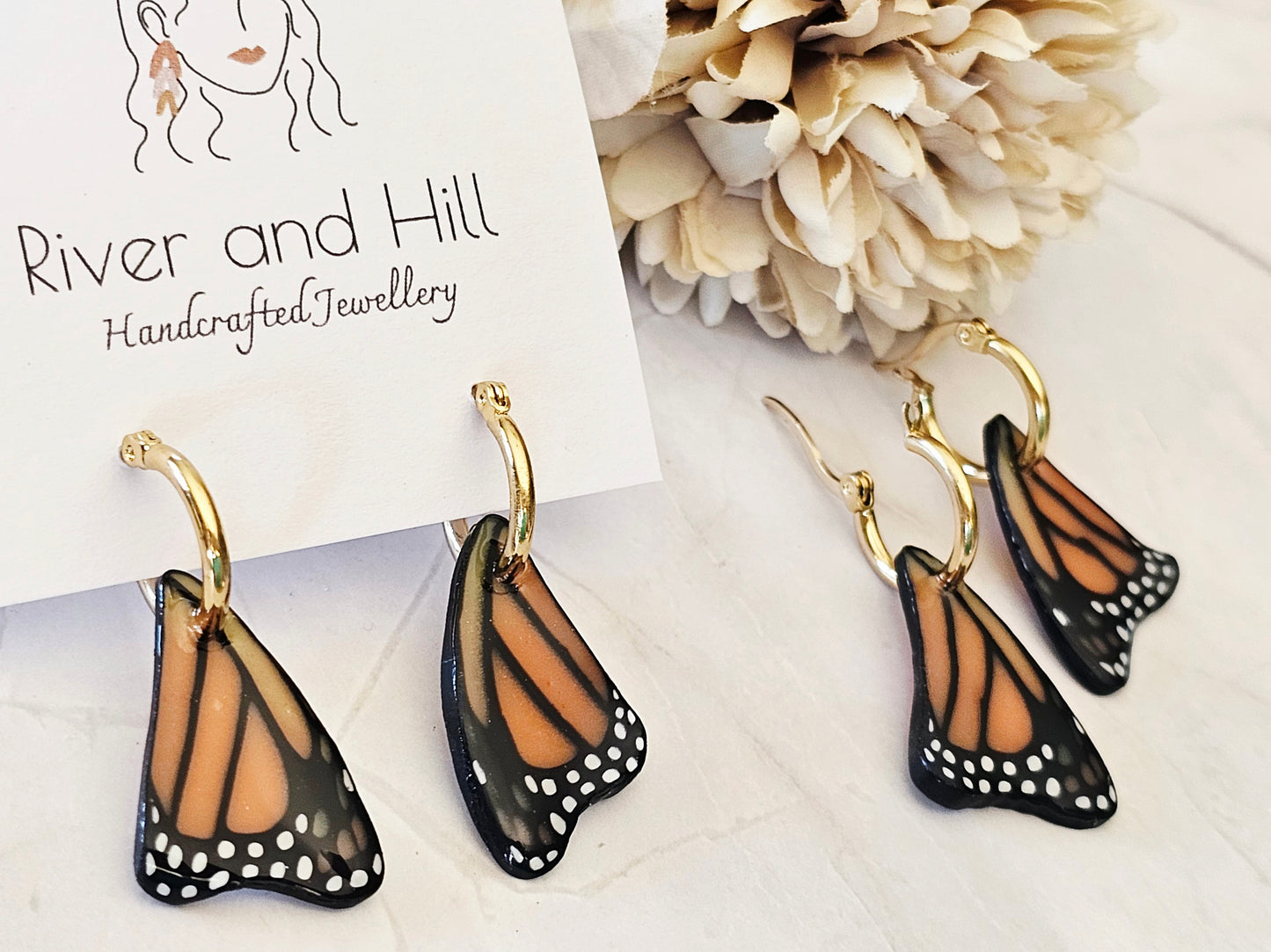Monarch Wing Hoop Earrings
