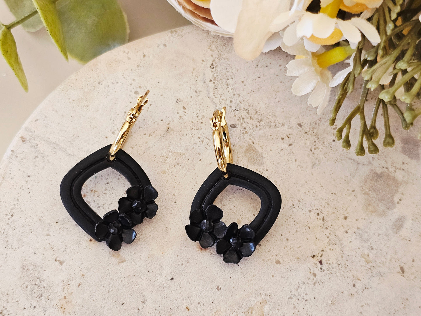 Daily Colour Black Floral Hoops