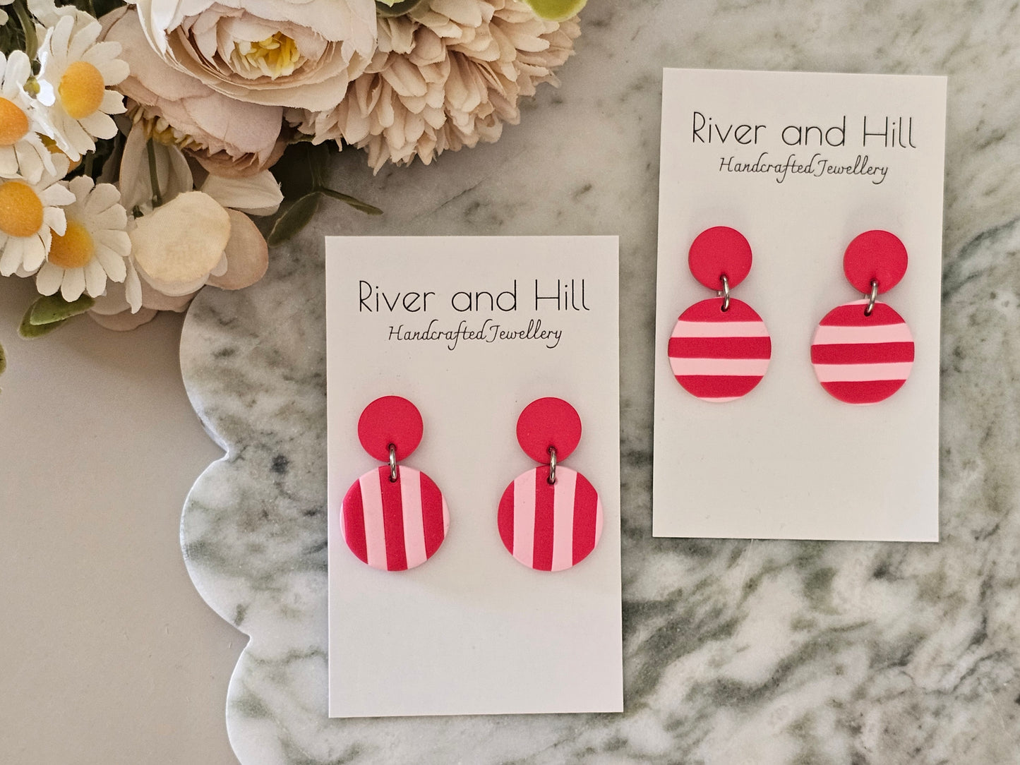 Striped Earrings Pink and Red