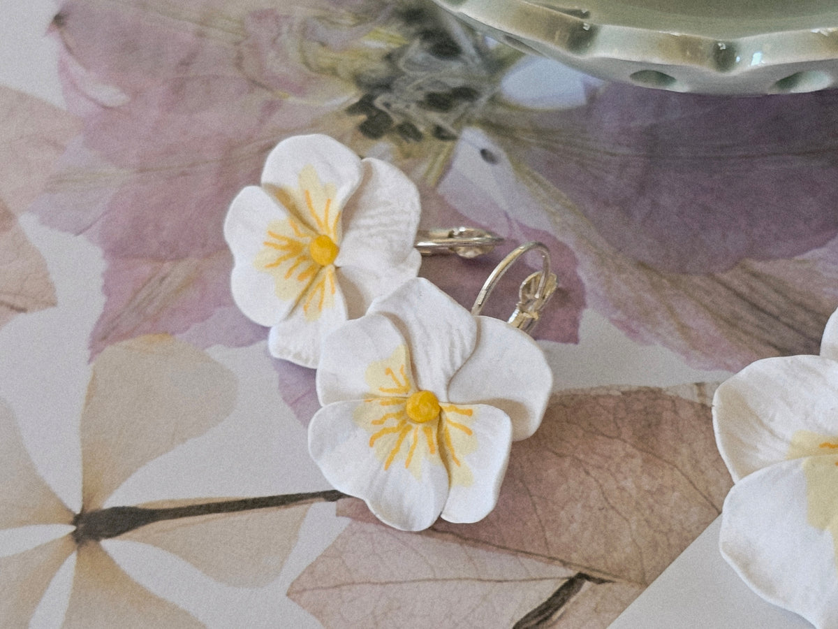Pansy French Hook White Earrings