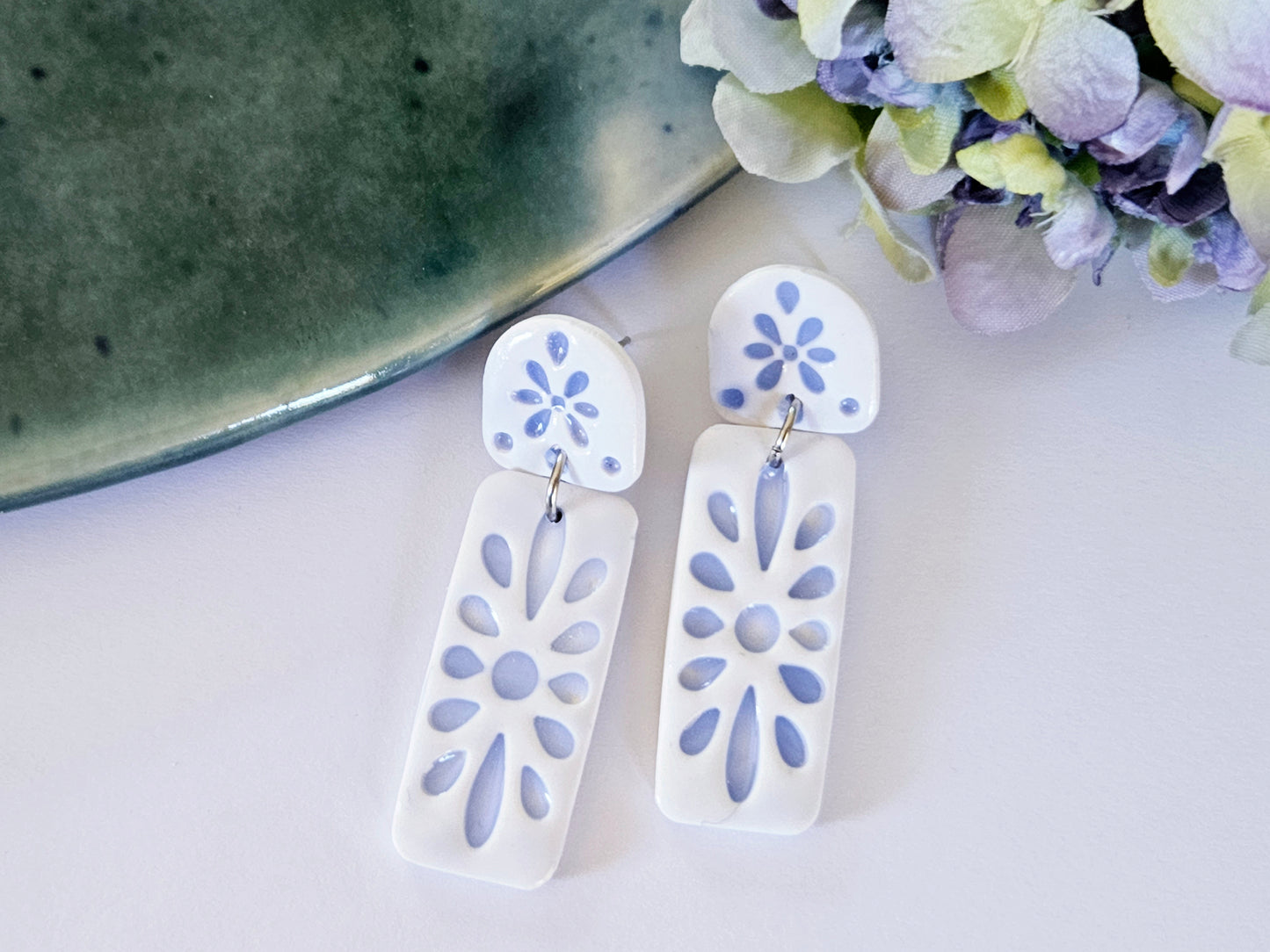 Porcelain Floral Rectangle Earrings