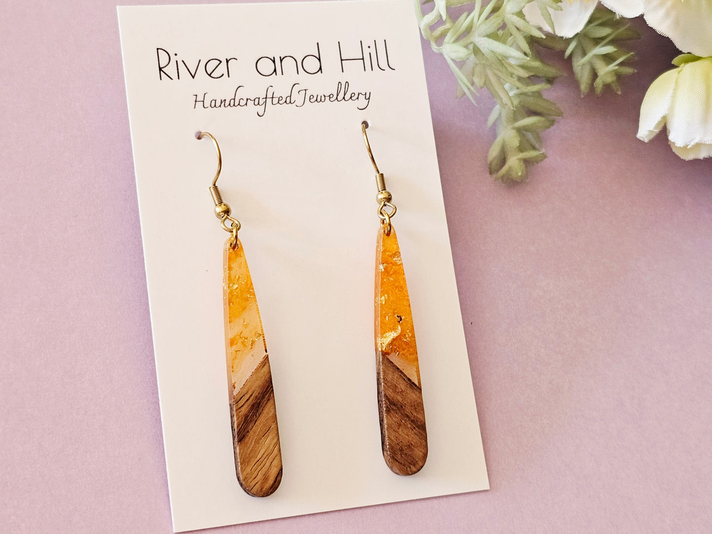 Wood and Resin Droplet Earrings
