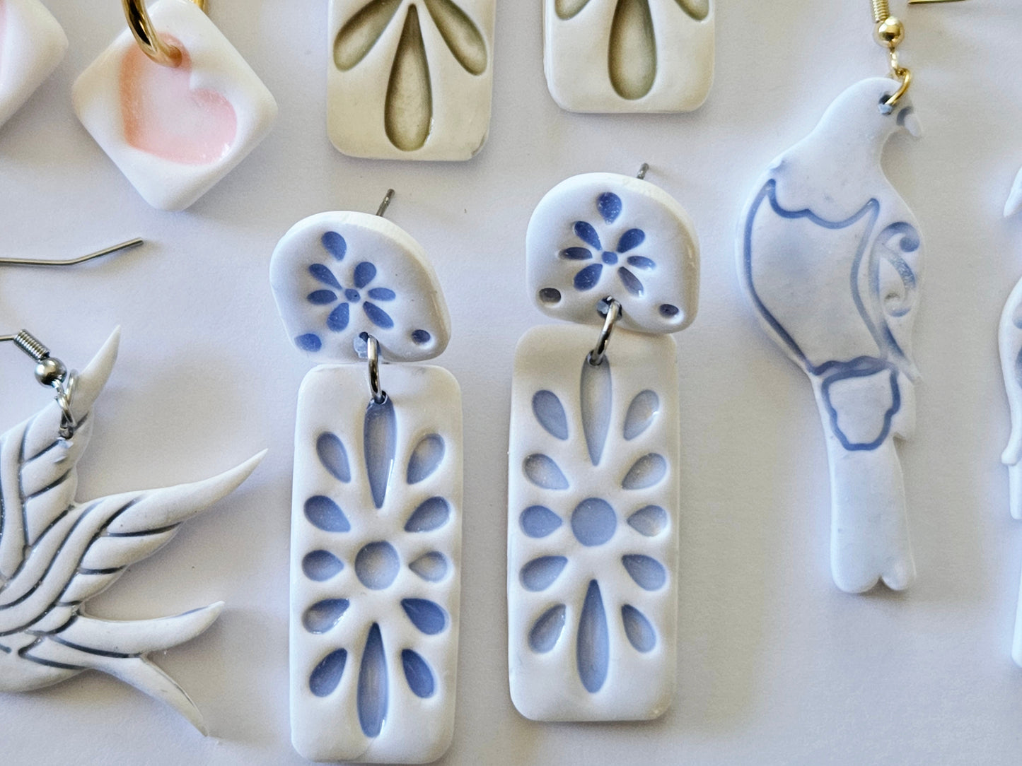 Porcelain Floral Rectangle Earrings
