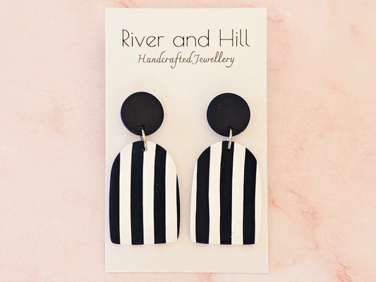 Striped Statement Earrings Navy and White