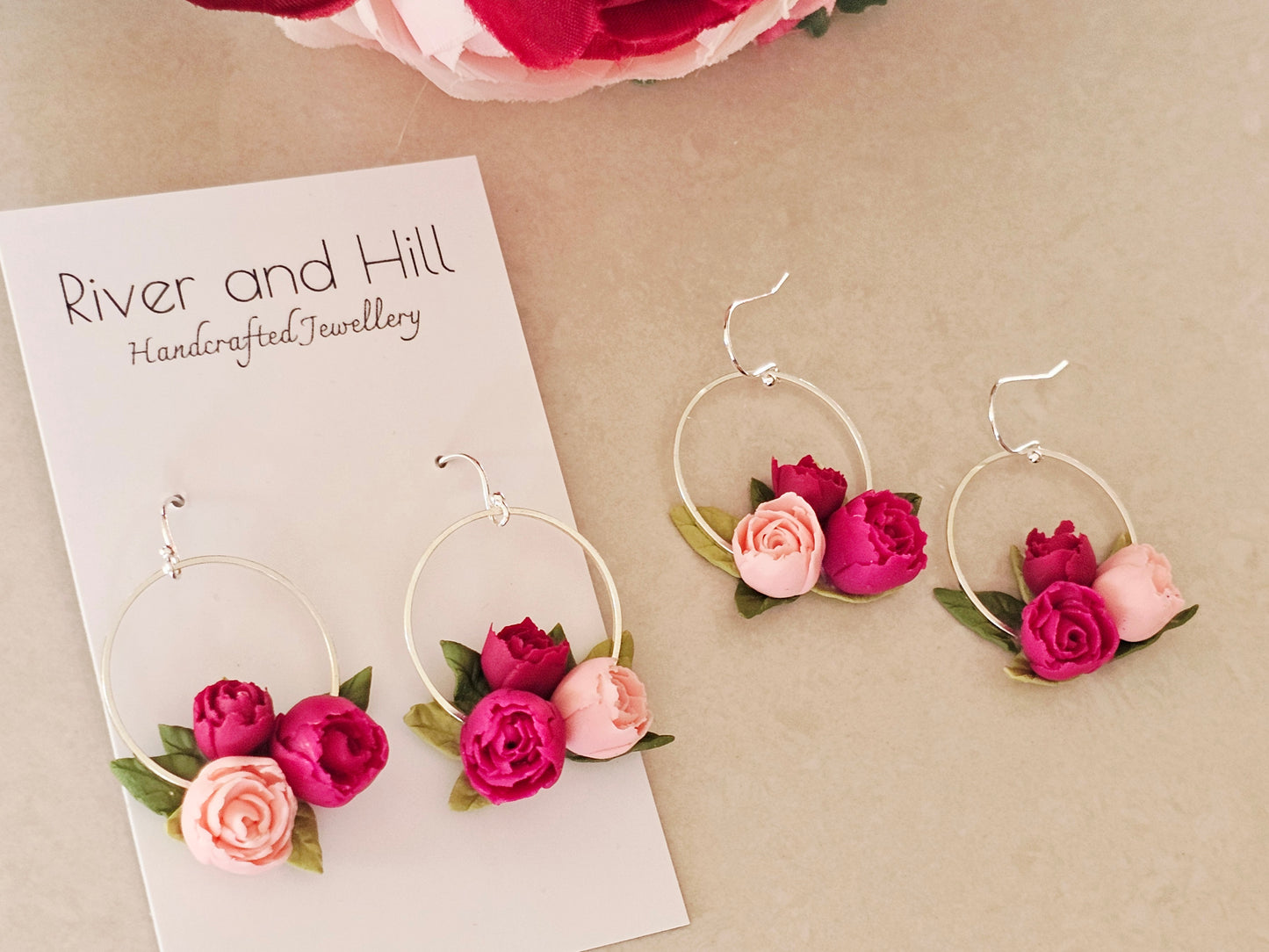 Peonies Sterling Silver Hook Earrings