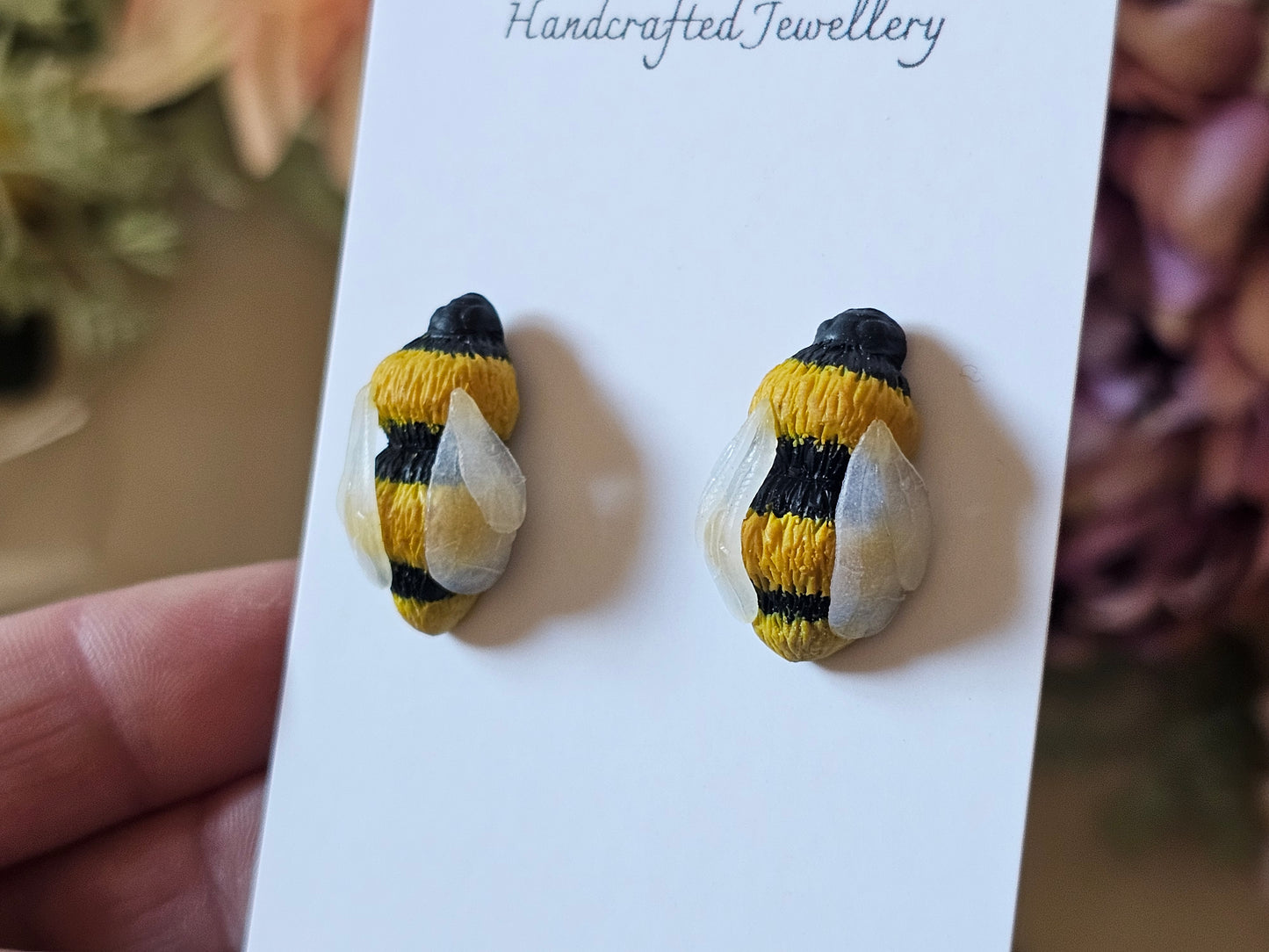 Carnation and Bumble Bee Earrings