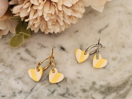 Striped Hoop Heart Earrings Yellow