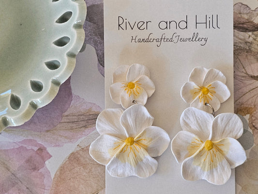 Pansy Statement Earrings White