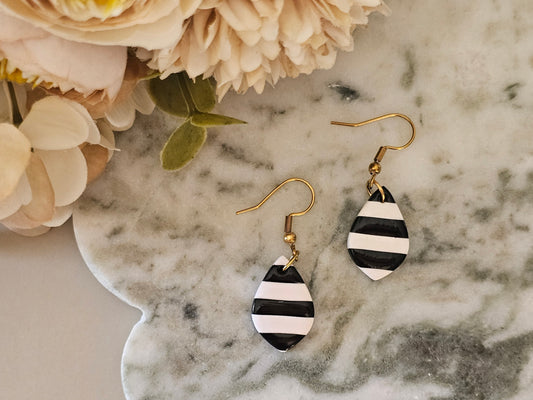 Striped Dainty Earrings Black and White
