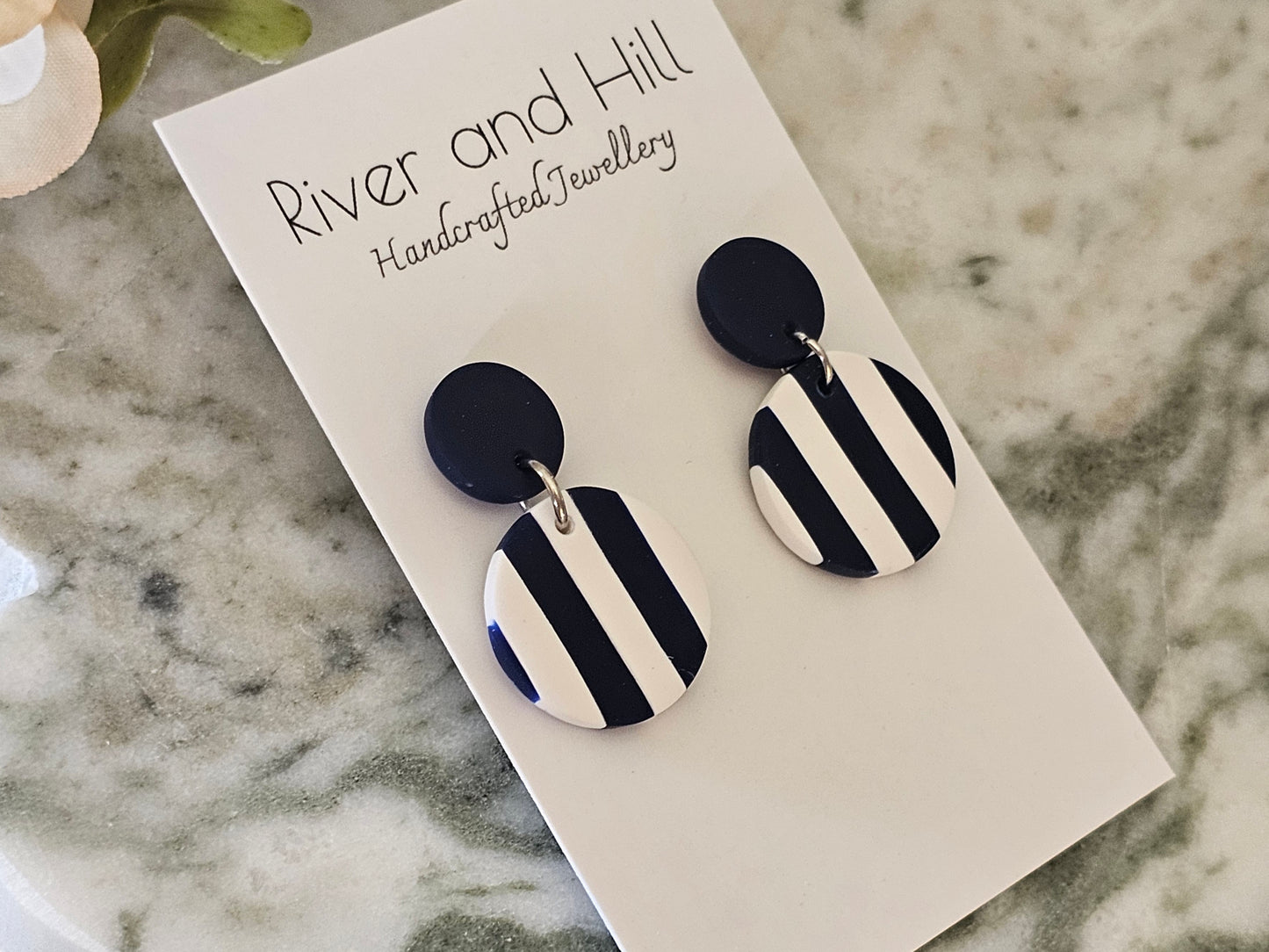 Striped Earrings Navy and White