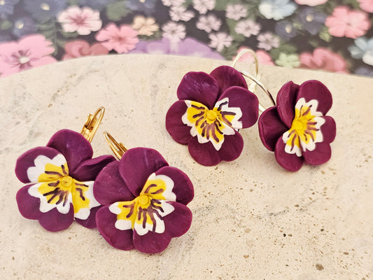 Pansy French Hook Purple Earrings