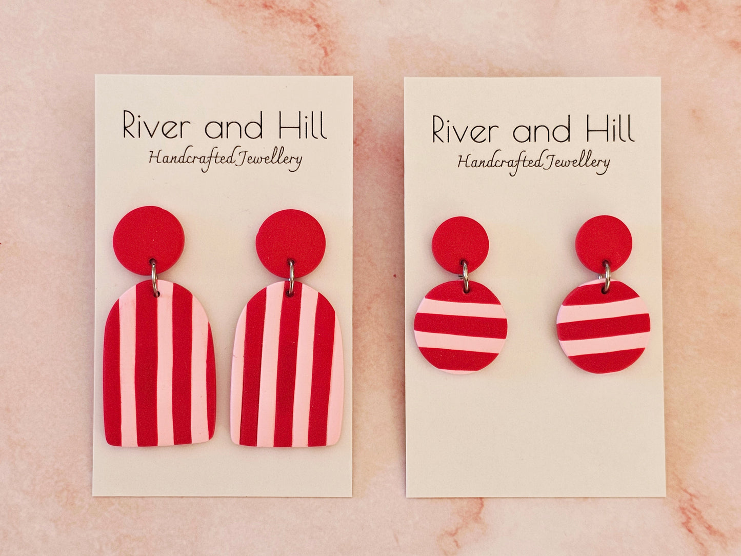 Striped Earrings Pink and Red