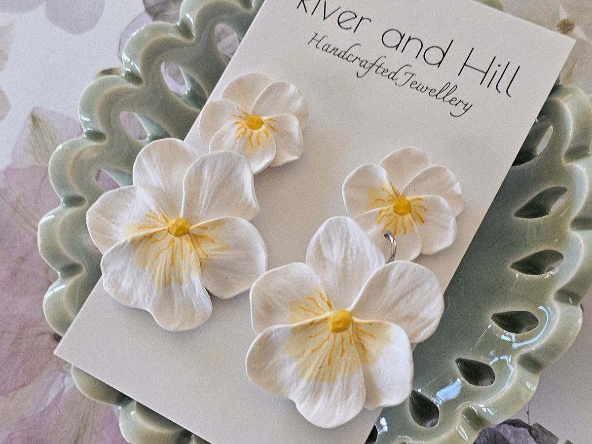 Pansy Statement Earrings White