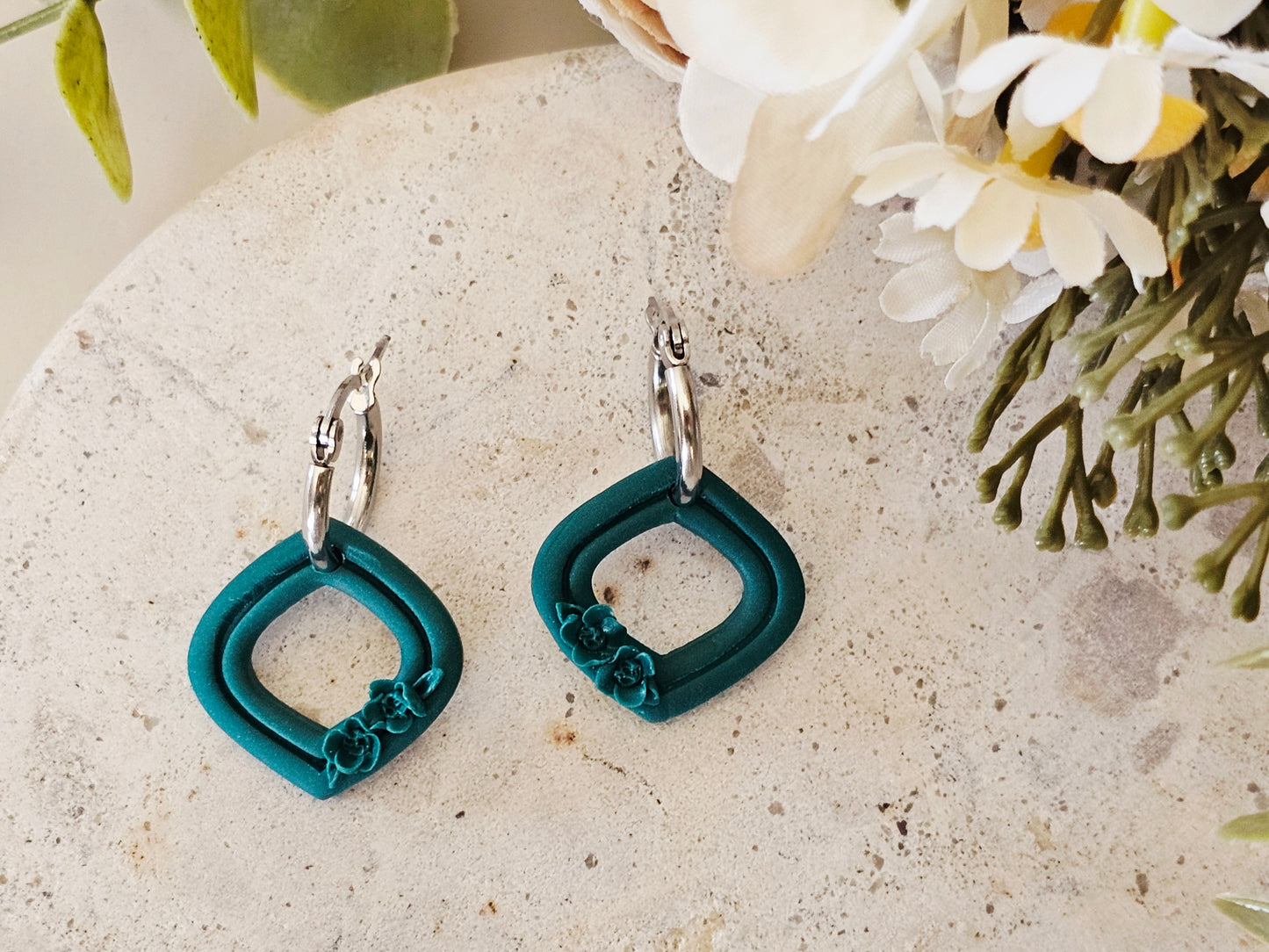 Daily Colour Emerald Green Floral Hoops