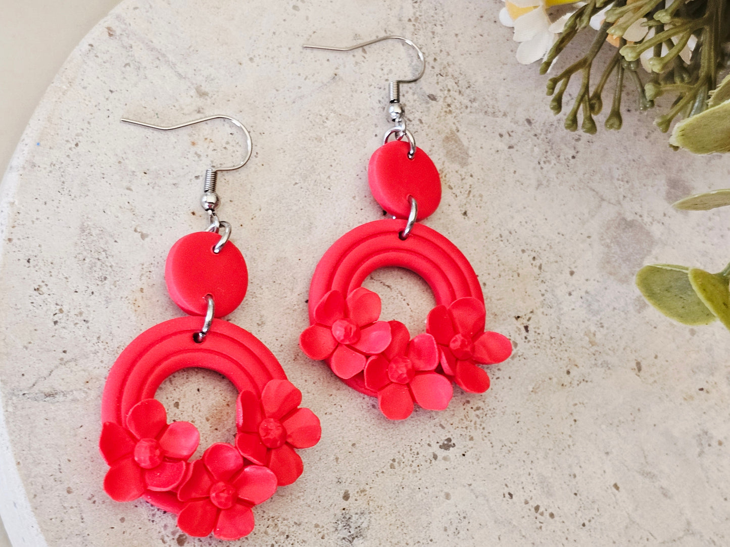 Daily Colour Bright Red Floral Earrings