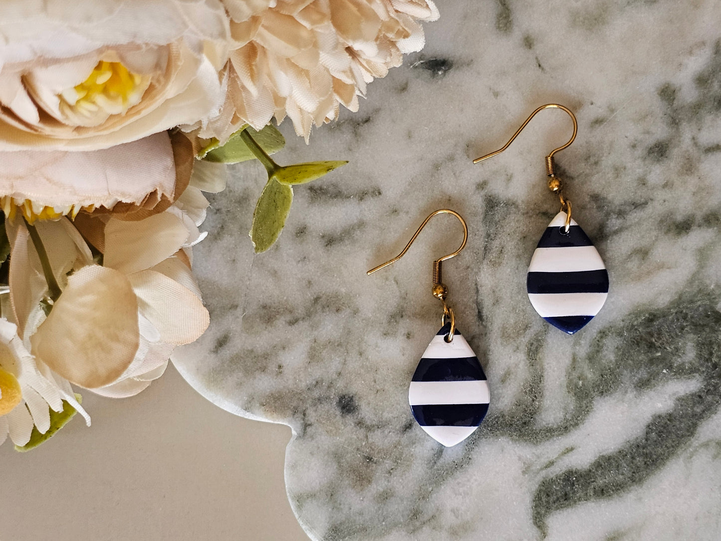 Striped Dainty Earrings Navy and White