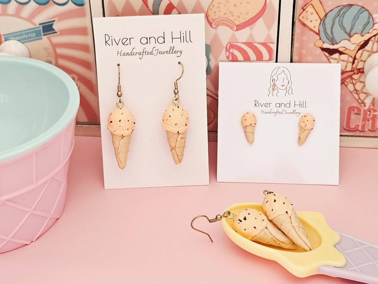Ice Cream Cone Chocolate Orange Earrings