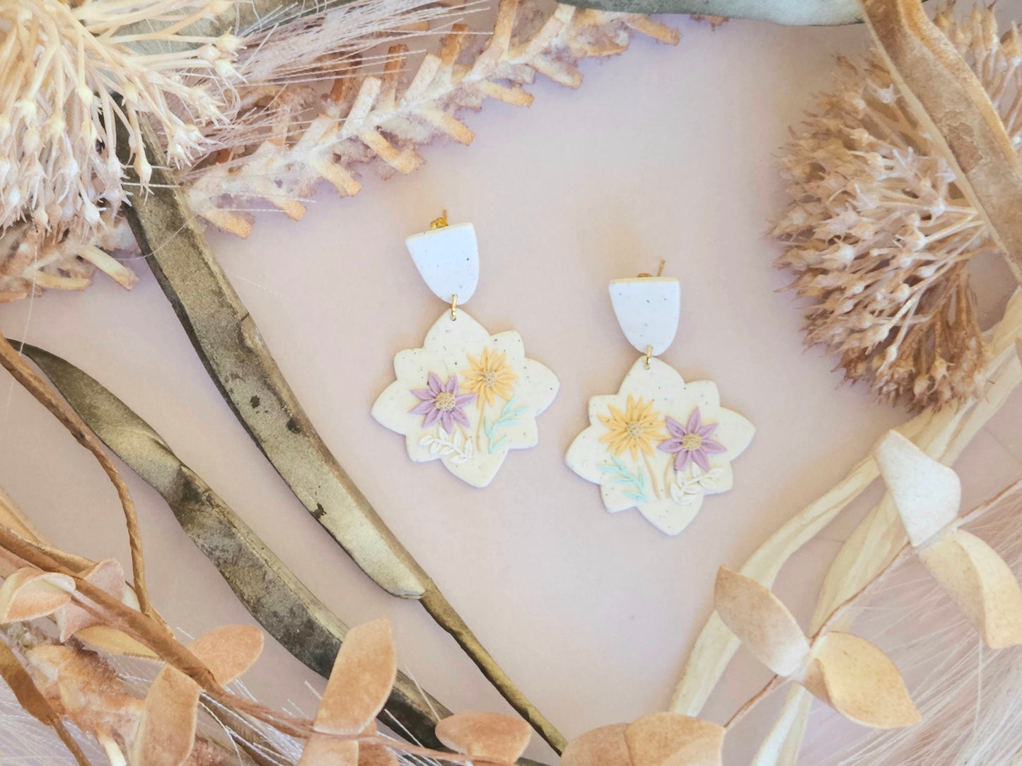 Flecked Floral Statement Earrings